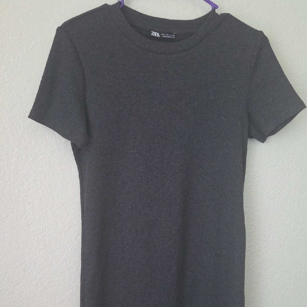 Zara Gray Sheath Mini Dress Short Sleeve Crew Neck